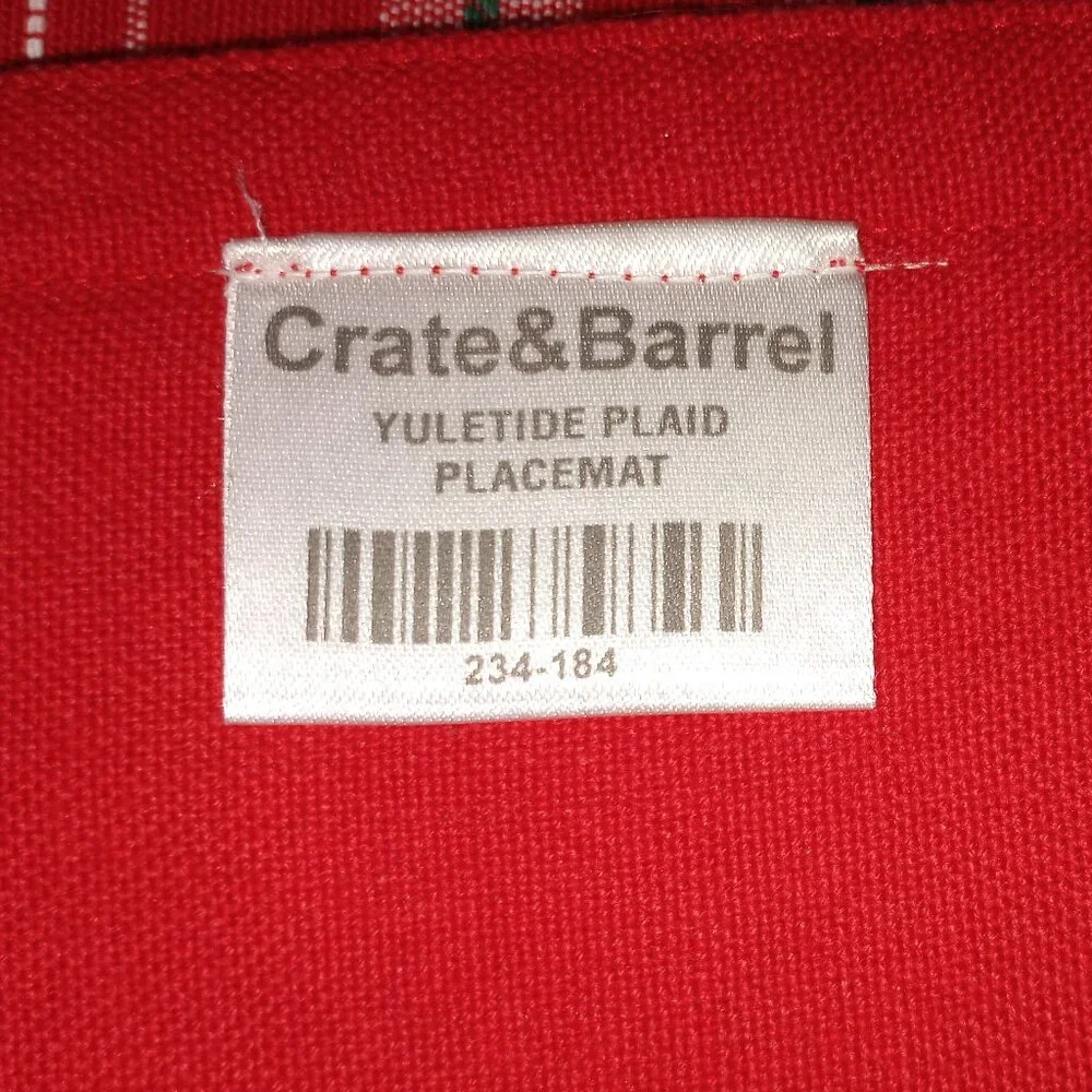 'CRATE & BARREL' Set of Four Yuletide Plaid placemats NEW/Unused
